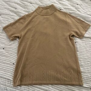 Tan Short Sleeve Mock Neck Sweater